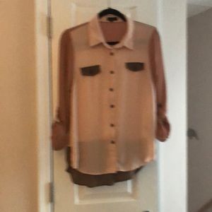 Edge sheer 3 tone button down blouse